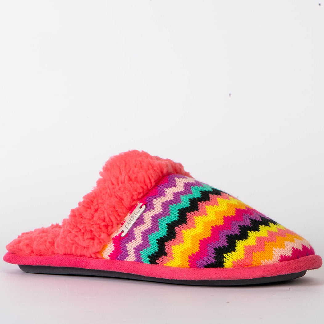 Bright Creekside Slide Slippers | Coral Chevron