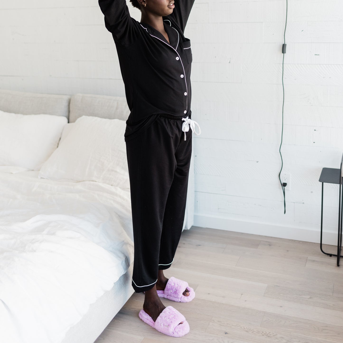 Faux Fur Pearl Slide Slippers | Lavender