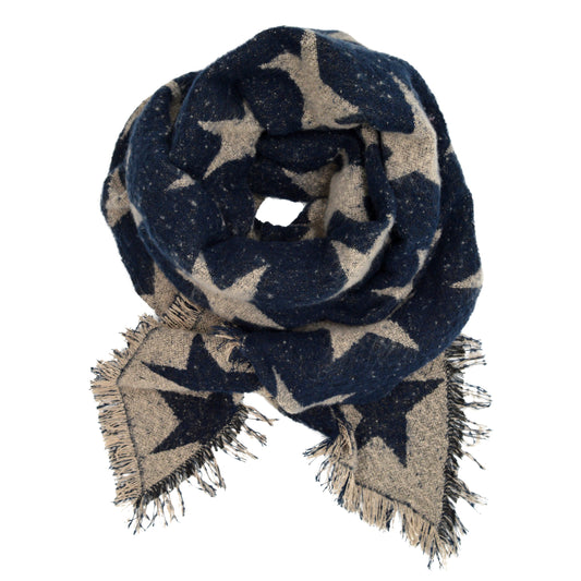 Pudus Women's Warm Blanket Scarf with Reversible Star Pattern, Oversized Shawls and Wraps for Winter and Fall Blanket Scarf Stars Navy