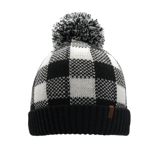 Lumberjack White Pom Pom Beanie Hat - Warm Winter Hat for Men & Women with Furry Sherpa Fleece Lining