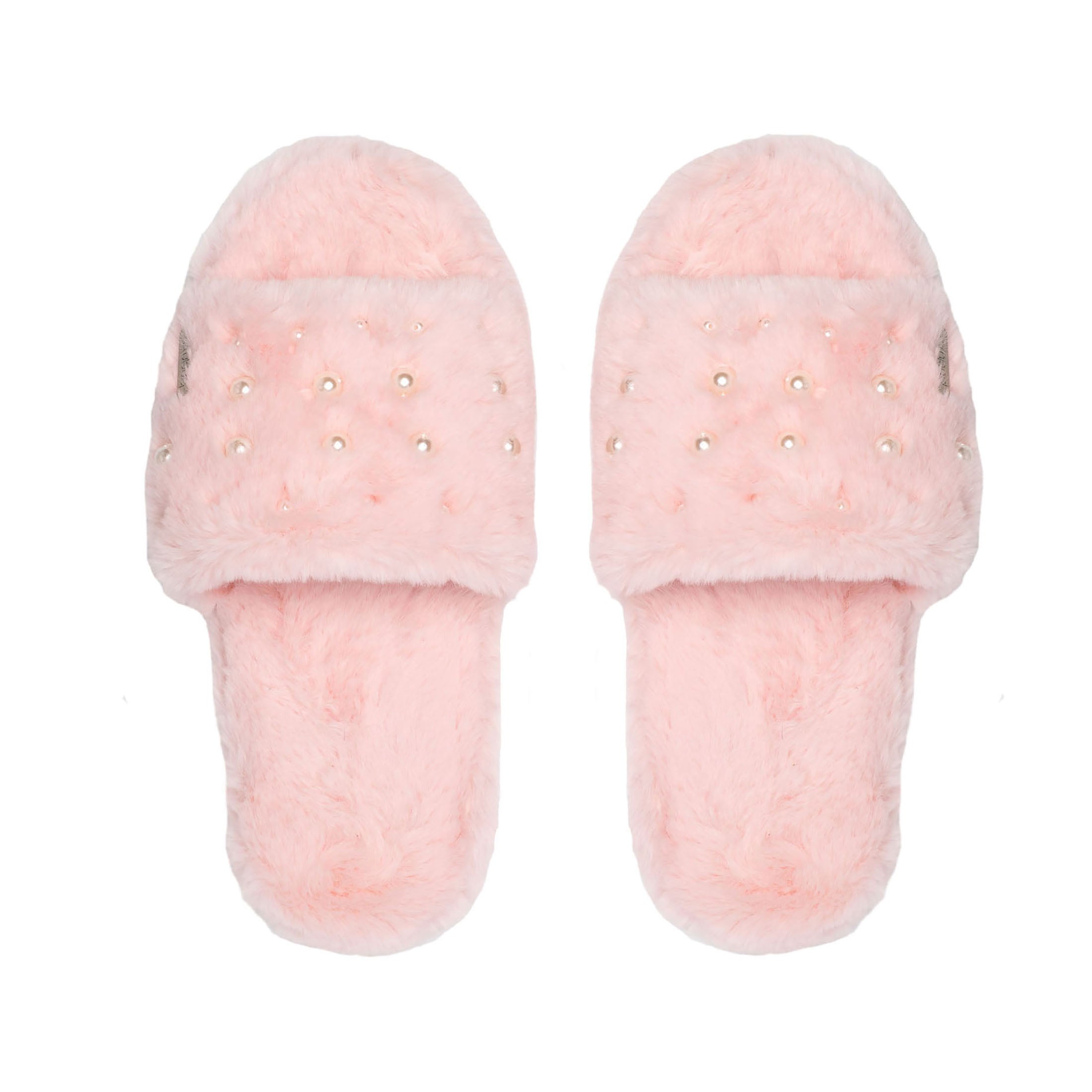 Pudus Faux Fur Pearl Slide Slippers | Pink - Pink Pearl - L