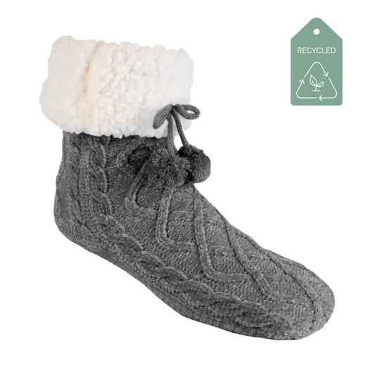 Chenille Knit Charcoal - Recycled Slipper Socks