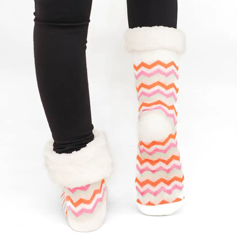 Chevron Peach - Recycled Slipper Socks