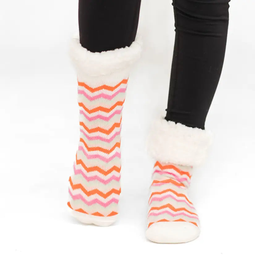 Chevron Peach - Recycled Slipper Socks