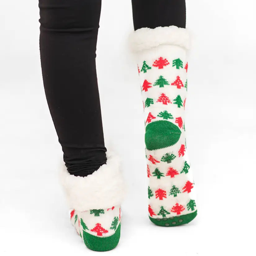 Christmas Pinetrees - Recycled Slipper Socks