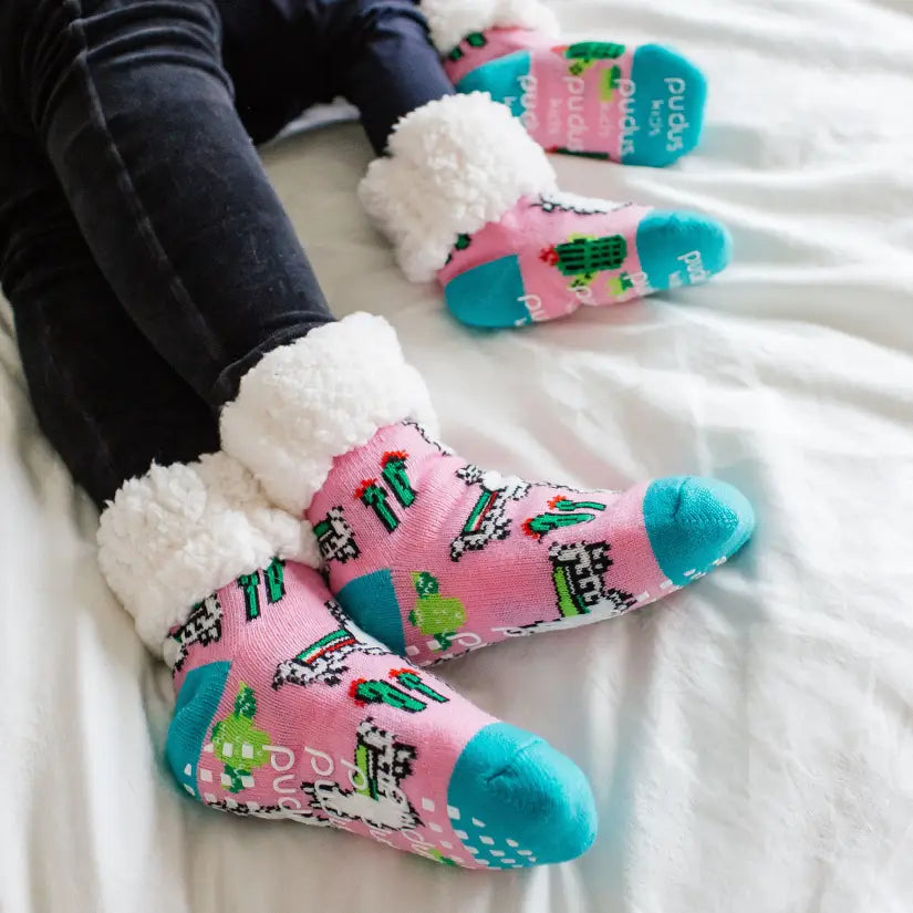Kids Classic Slipper Socks Llama Pink Pudus Lifestyle Co