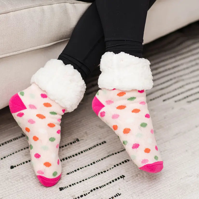 Polka Dot Peach - Recycled Slipper Socks