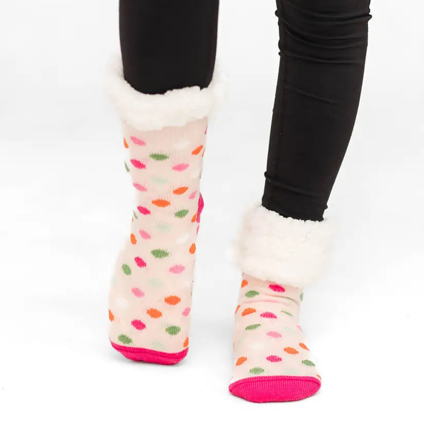 Polka Dot Peach - Recycled Slipper Socks