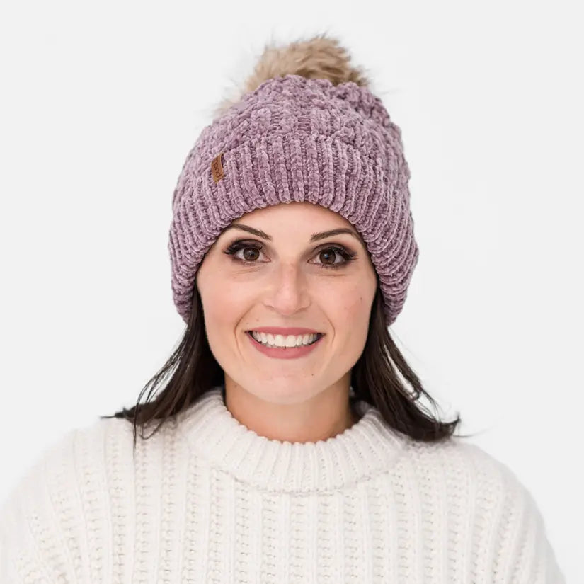 Recycled Beanie Hat - Chenille Knit Elderberry