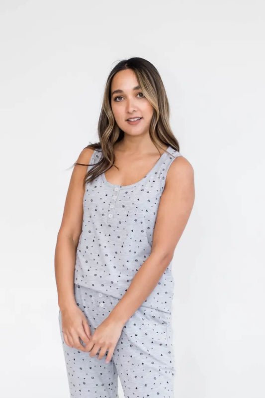 Riley Relaxed Henley Sleep Tank | Light Grey