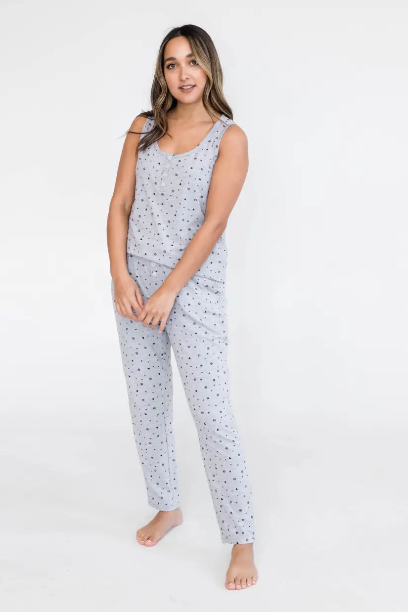 Riley Relaxed Henley Sleep Tank | Light Grey