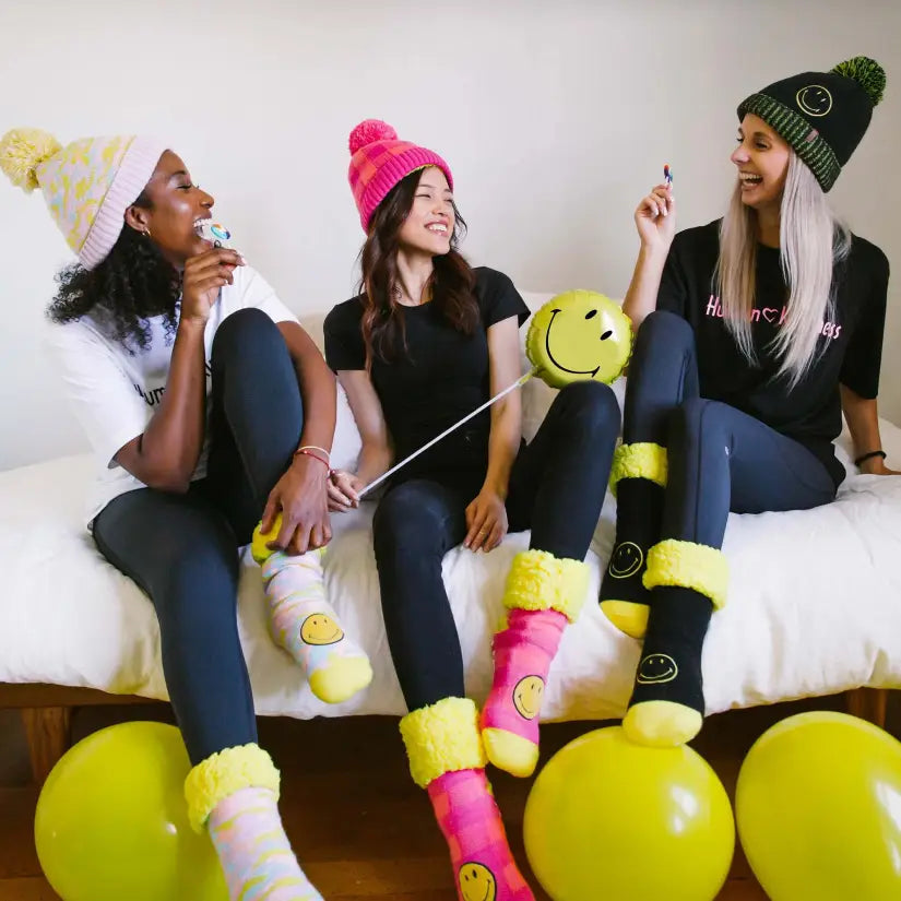 Smiley® x Pudus Classic Slipper Socks | Pink Lumberjack