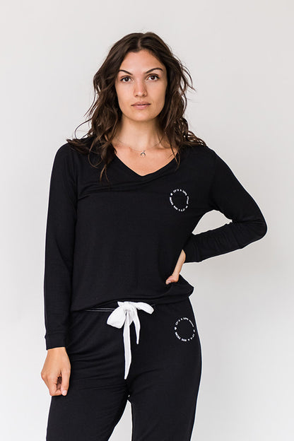 Iris V-Neck Pajama Shirt | Black