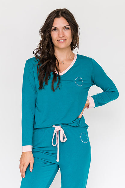 Iris V-Neck Pajama Shirt | Harbour Blue
