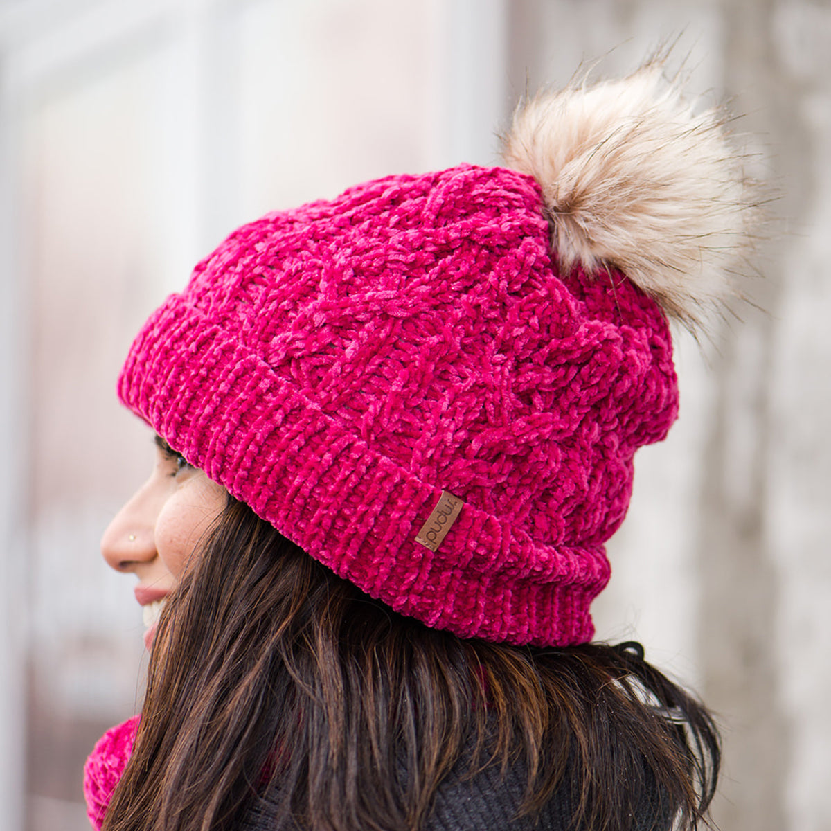 Chenille Knit Beanie Hat | Raspberry – Pudus™ Lifestyle Co. Chenille Knit Beanie Hat | Raspberry – Pudus™ Lifestyle Co.
