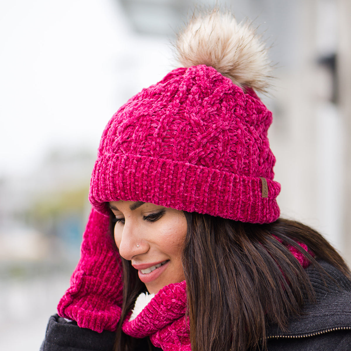 Chenille Knit Beanie Hat | Raspberry – Pudus™ Lifestyle Co. Chenille Knit Beanie Hat | Raspberry – Pudus™ Lifestyle Co.