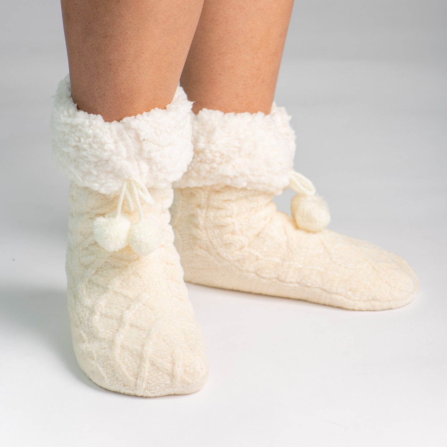 Chenille Knit Classic Slipper Socks | White
