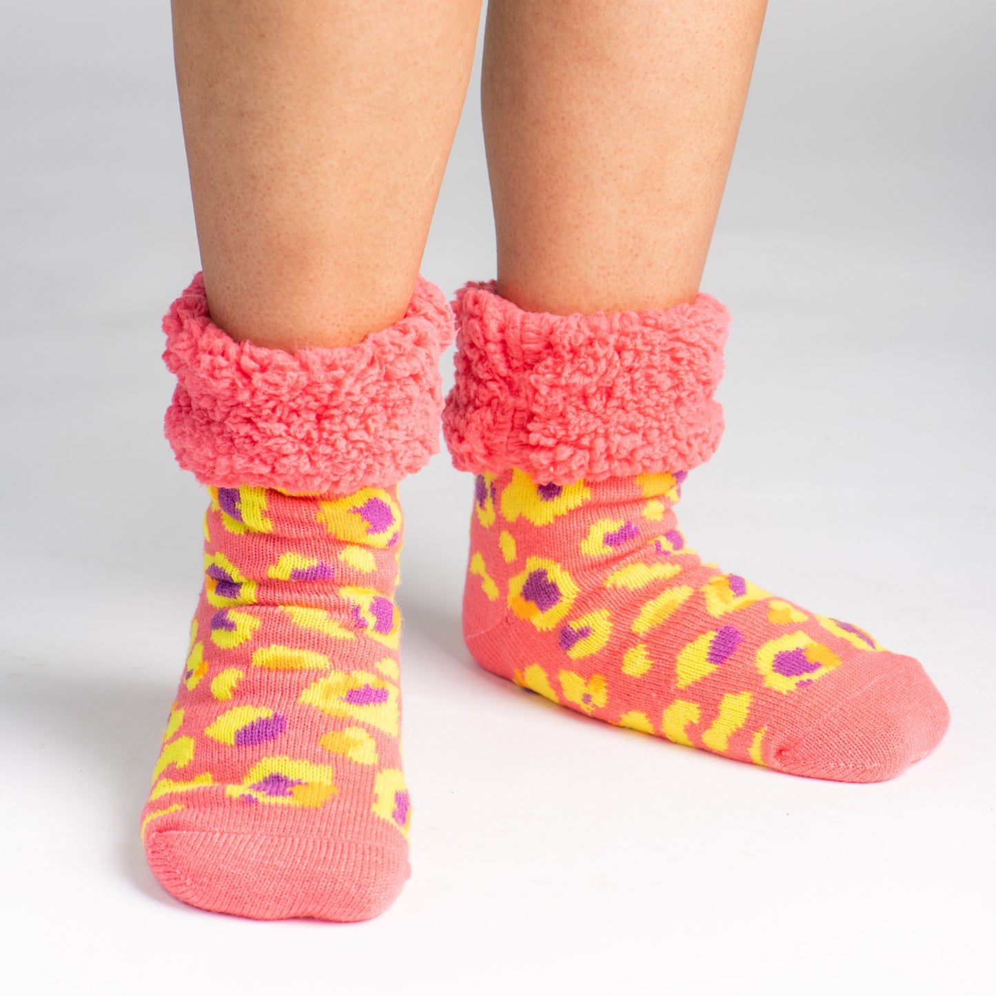 Bright Classic Slipper Socks | Coral Leopard
