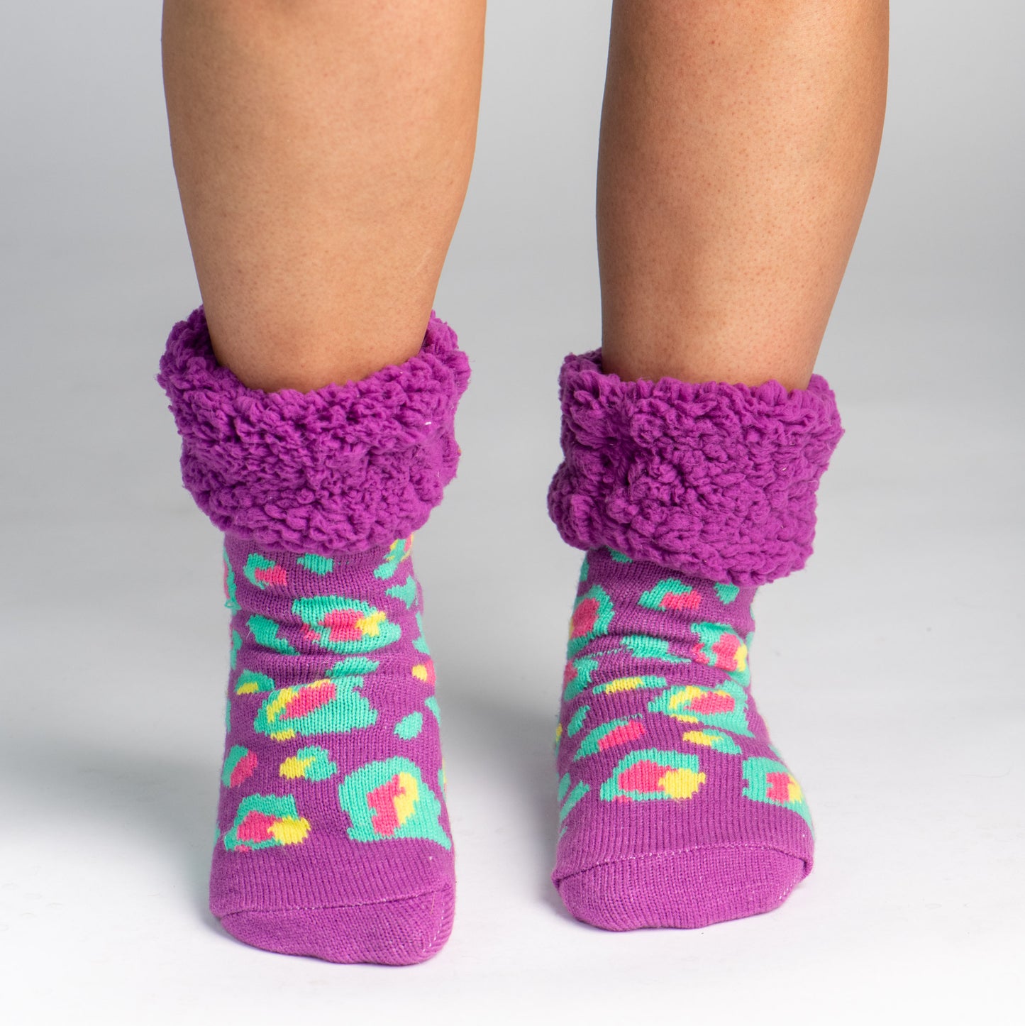 Bright Classic Slipper Socks | Purple Leopard