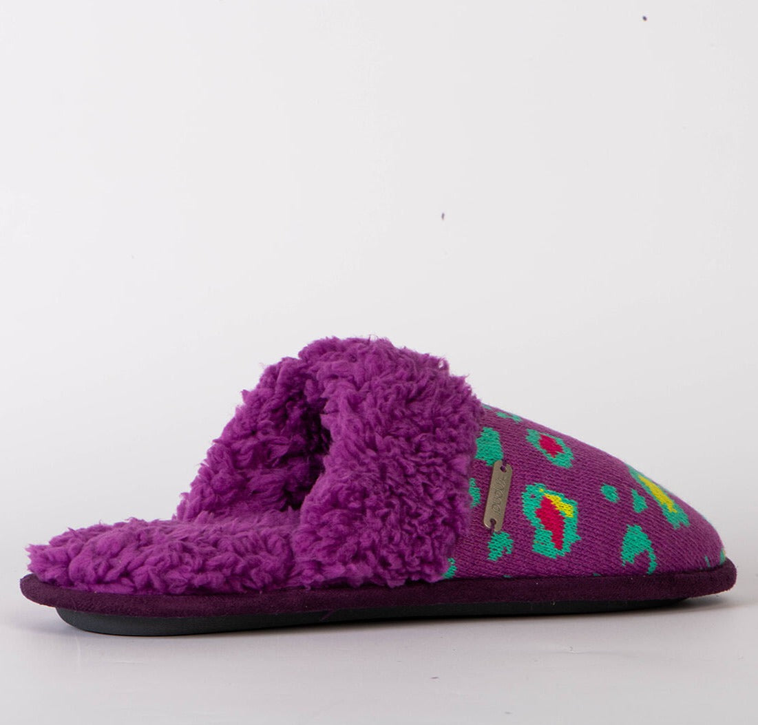 Bright Creekside Slide Slippers | Purple Leopard