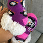 Pudus Cozy Winter Slipper Socks for Toddlers with Non-Slip Grippers and Faux Fur Sherpa Fleece - Baby Boy and Girl Fuzzy Socks (Ages 1-3) Purple Penguin - Toddler  Slipper Sock