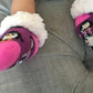 Pudus Cozy Winter Slipper Socks for Toddlers with Non-Slip Grippers and Faux Fur Sherpa Fleece - Baby Boy and Girl Fuzzy Socks (Ages 1-3) Purple Penguin - Toddler  Slipper Sock
