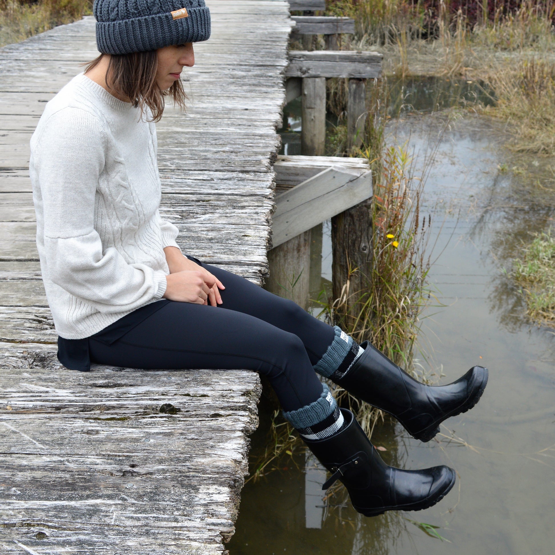 Pudus Women's Warm Tall Boot Socks (W 6-10), Fleece-Lined Knee High Winter Socks (Perfect Thermal Socks, Rain Boot Socks and Hiking Socks) Boot Sock Lumberjack White Adult Tall