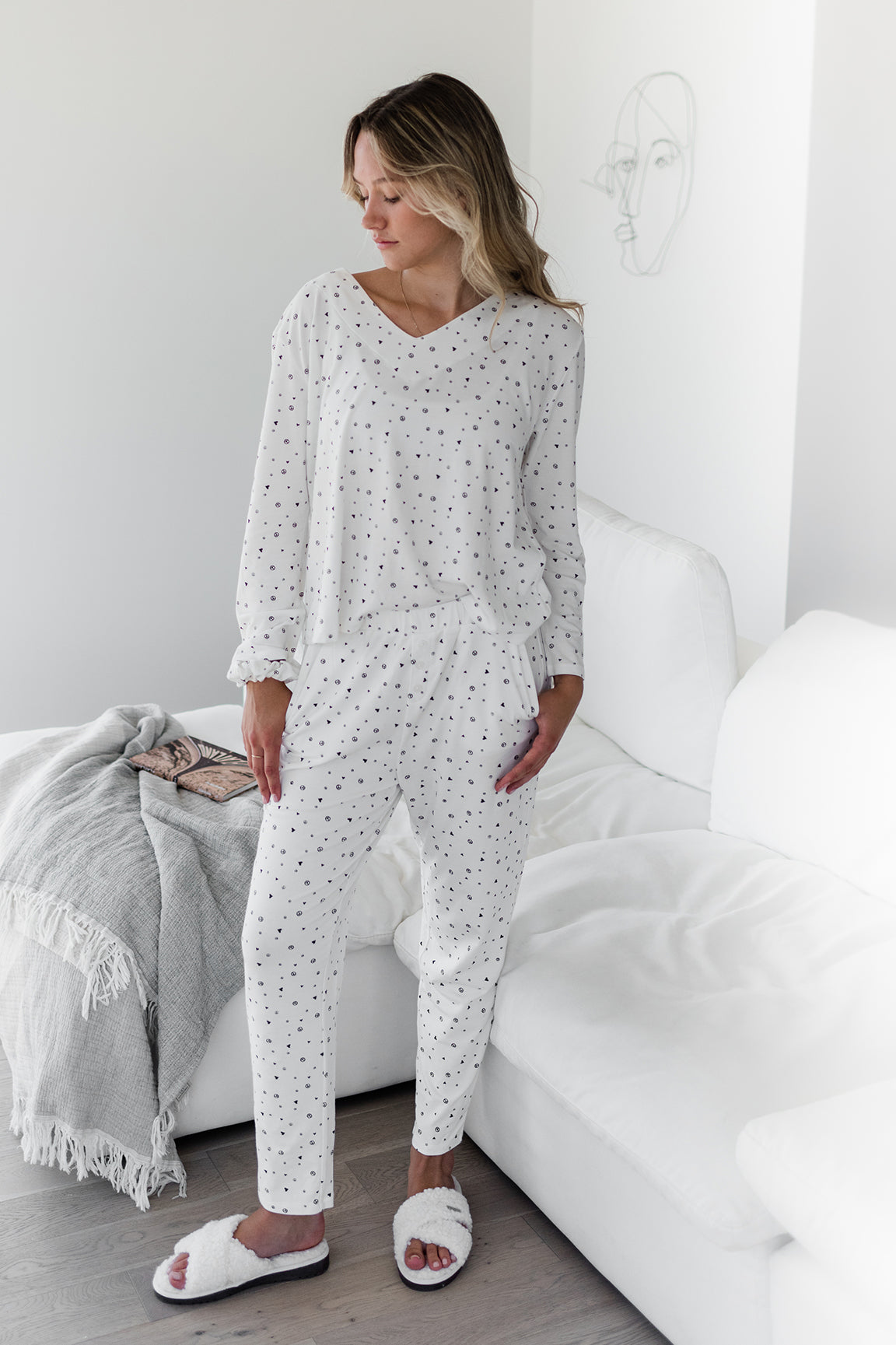 Sienna Narrow Leg Sleep Pant | Ivory Allover Print