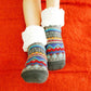 Pudus Cozy Winter Slipper Socks for Women and Men with Non-Slip Grippers and Faux Fur Sherpa Fleece - Adult Regular Fuzzy Socks Nordic Grey - Classic Slipper Sock