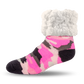 Pudus Cozy Winter Slipper Socks for Women and Men with Non-Slip Grippers and Faux Fur Sherpa Fleece - Adult Regular Fuzzy Socks Camo Pink - Classic Slipper Sock
