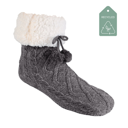 Chenille Knit Holiday Charcoal - Kids Recycled Slipper Socks