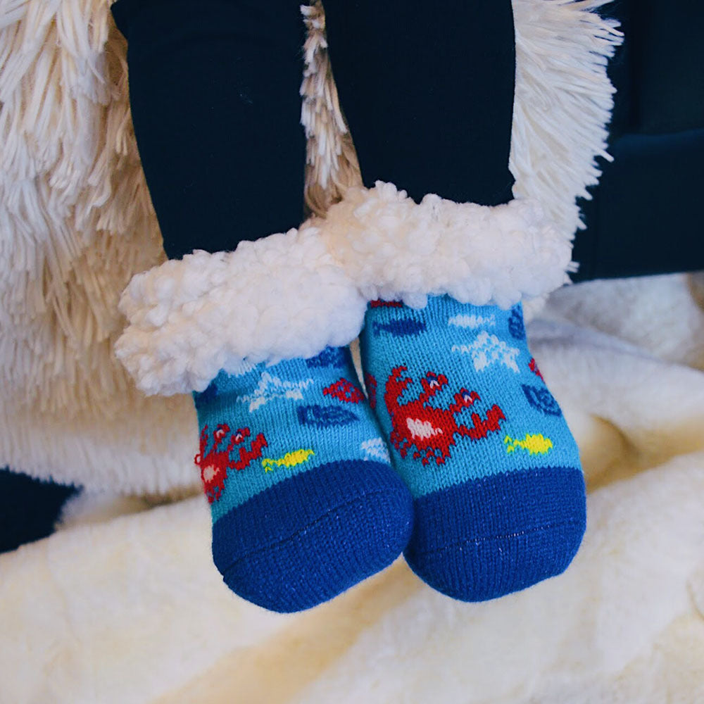Toddler Classic Slipper Socks | Crab Blue