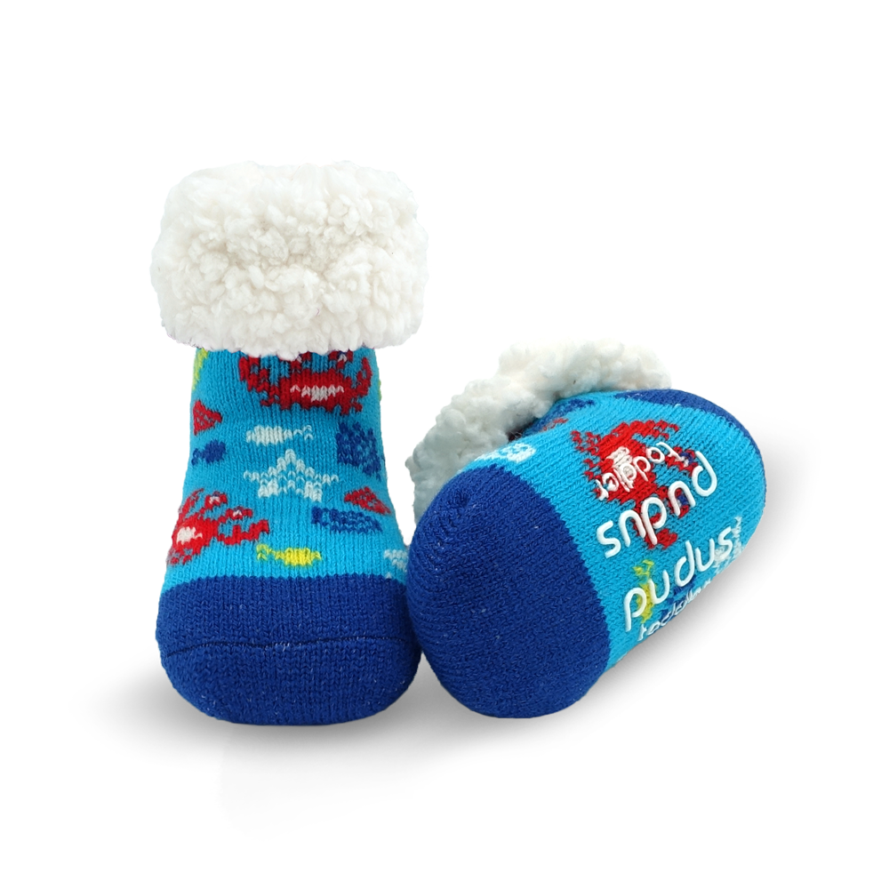 Toddler Classic Slipper Socks | Crab Blue