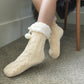 Pudus Winter Chenille Cable Knit Slipper Socks for Women and Men with Non-Slip Grippers and Faux Fur Sherpa Fleece Lining - Adult Regular Fuzzy Socks Chenille Cable Knit White - Classic Slipper Sock