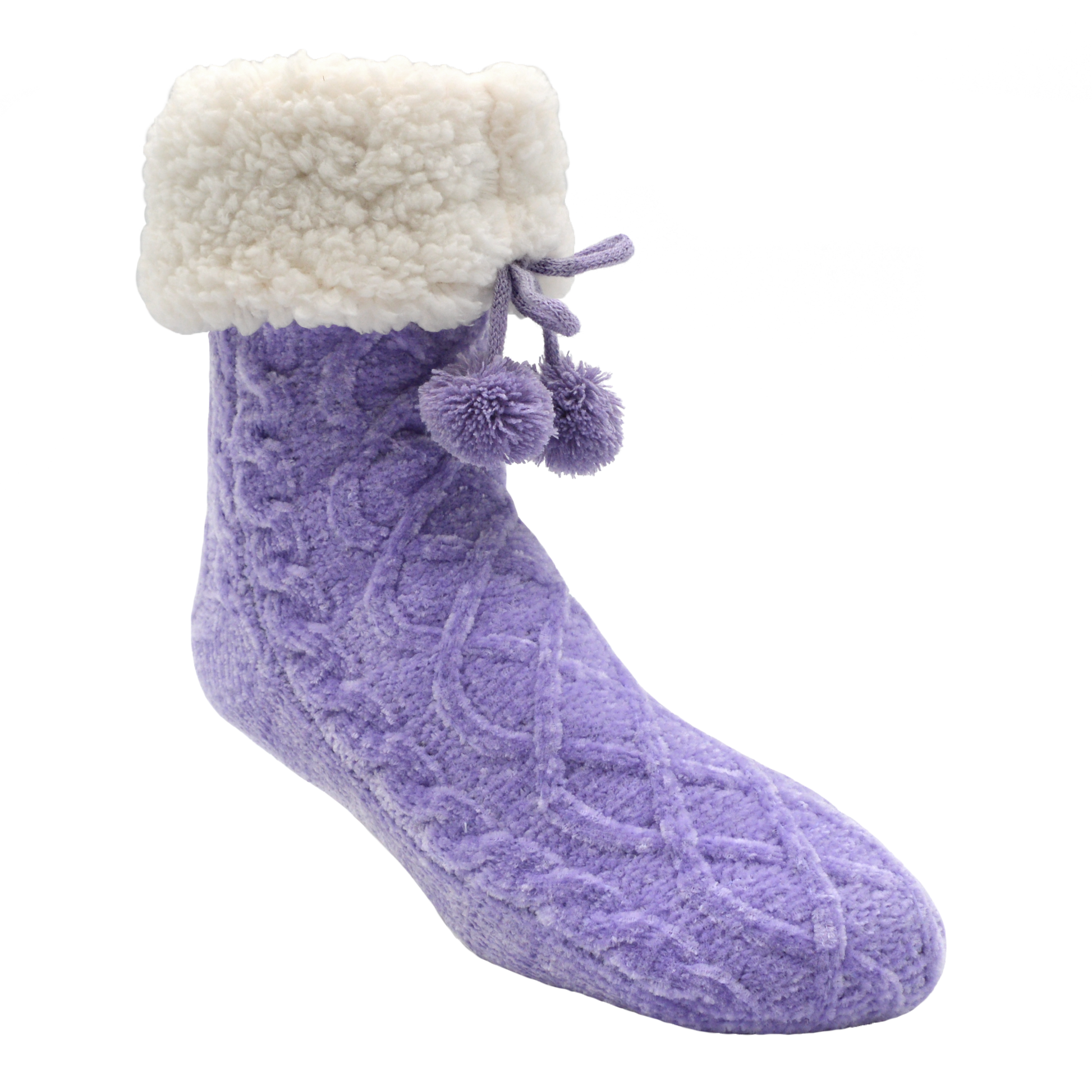 Chenille Cable Knit Classic Slipper Socks Lavender