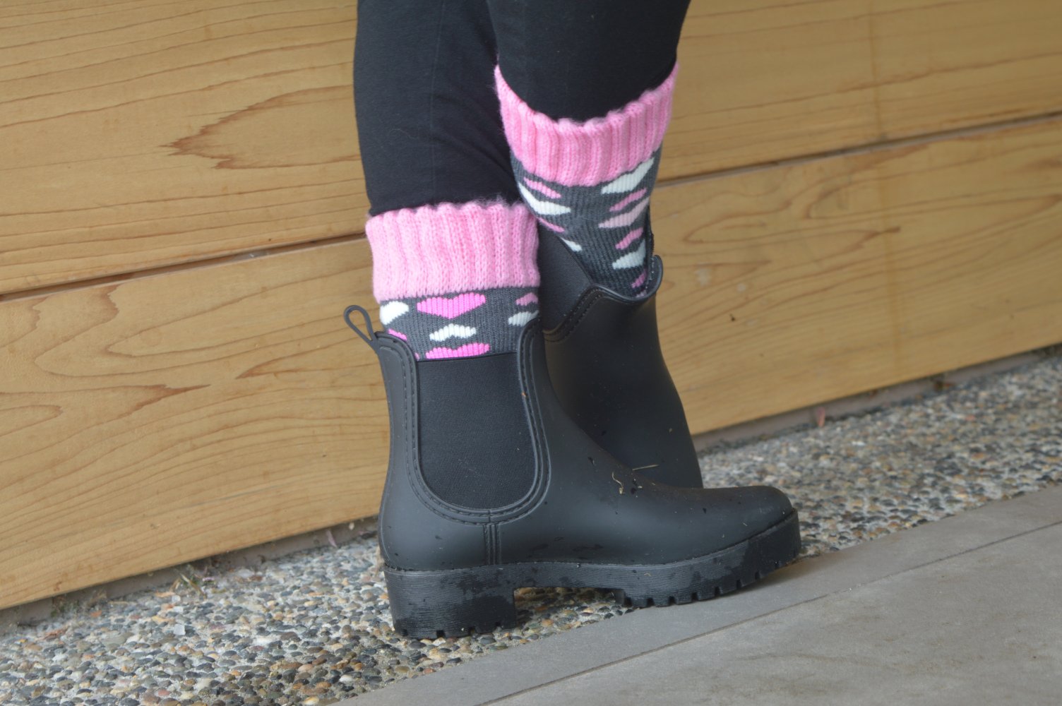 Boot Sock Heart Pink Adult Large Short
