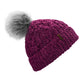 Pudus Winter Cable Knit Chenille Toque in Dark Purple with Fuzzy Pom Pom and Faux Fur Sherpa Fleece Lining