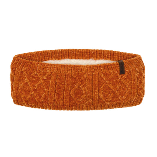 Pudus Peach Caramel Chenille Cable Knit Headband for Women - Ear Warmer, Winter Headband with Warm Faux Fur Fleece