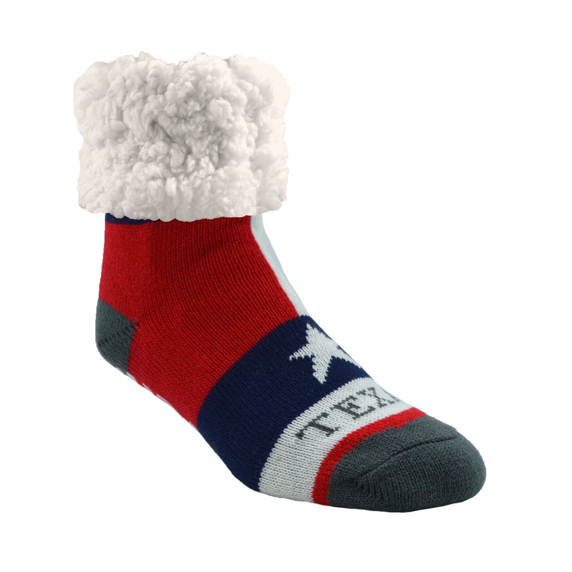 Pudus Cozy Winter Slipper Socks for Women and Men with Non-Slip Grippers and Faux Fur Sherpa Fleece - Adult Regular Fuzzy Socks Lone Star - Classic Slipper Sock