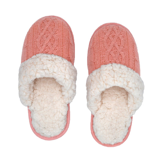 Pudus Cozy & Fluffy House Slippers for Women, Memory Foam Slipper Slides with Plush Faux Fur Fleece Lining Creekside Slide Cable Knit Blush
