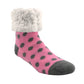 Pudus Cozy Winter Slipper Socks for Women and Men with Non-Slip Grippers and Faux Fur Sherpa Fleece - Adult Regular Fuzzy Socks Polka Dot Pink - Classic Slipper Sock
