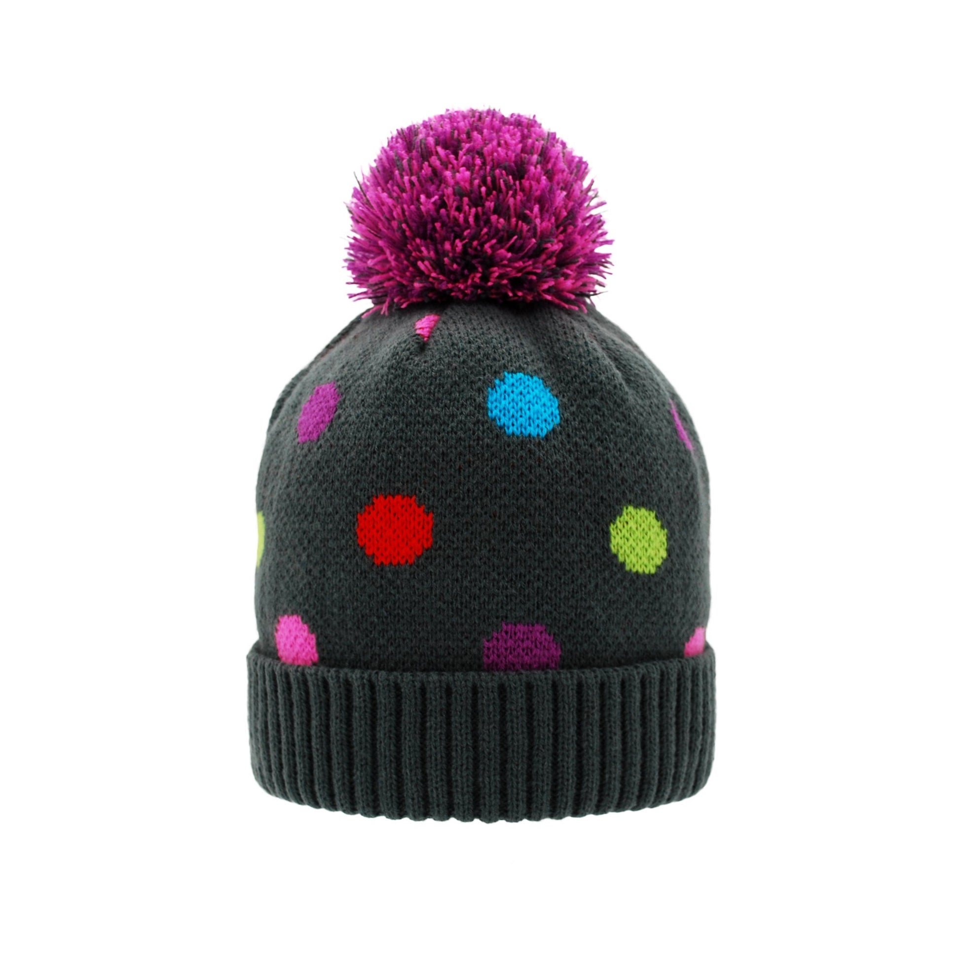 Pudus Kids Beanie Hat with Pom Pom, Sherpa-Lined Winter Knit Hats for Boys Girls Polka Dot Pom Pom Beanie Hat - Kids
