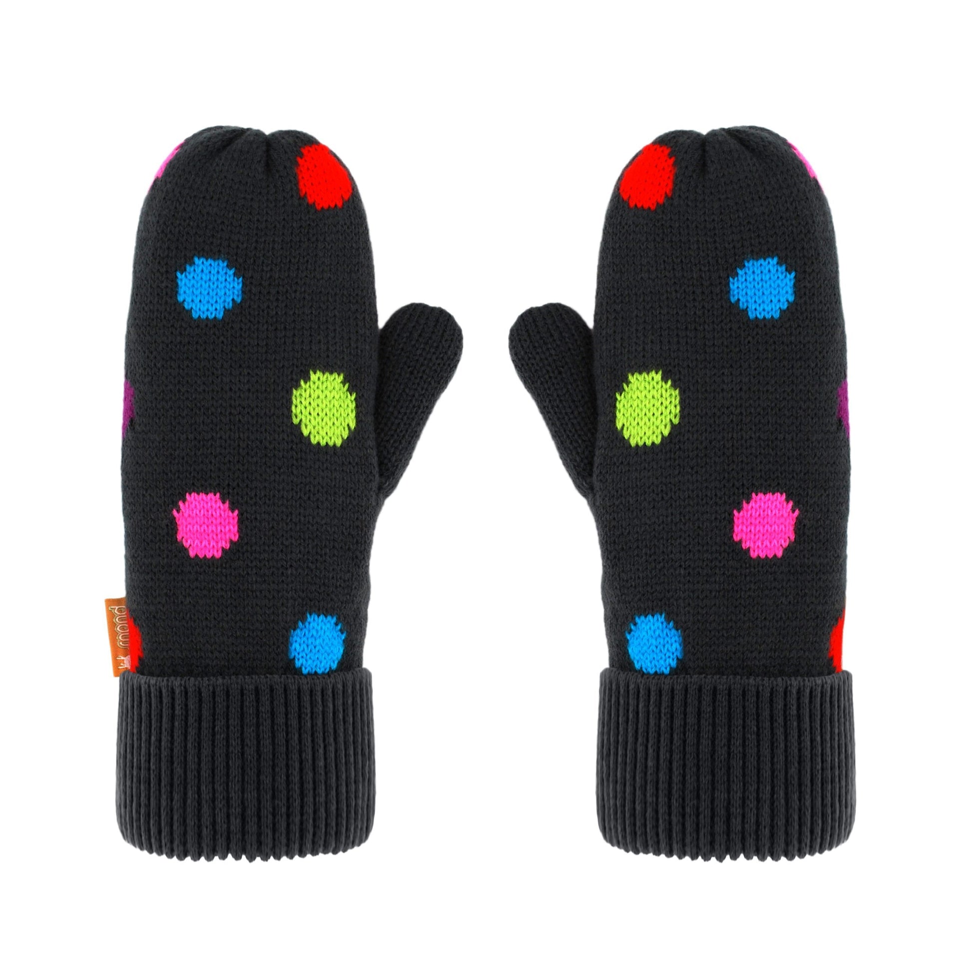 Pudus Classic Knit Winter Mittens for Women, Sherpa Fleece-Lined Warm Gloves Polka Dot - Mittens Adult