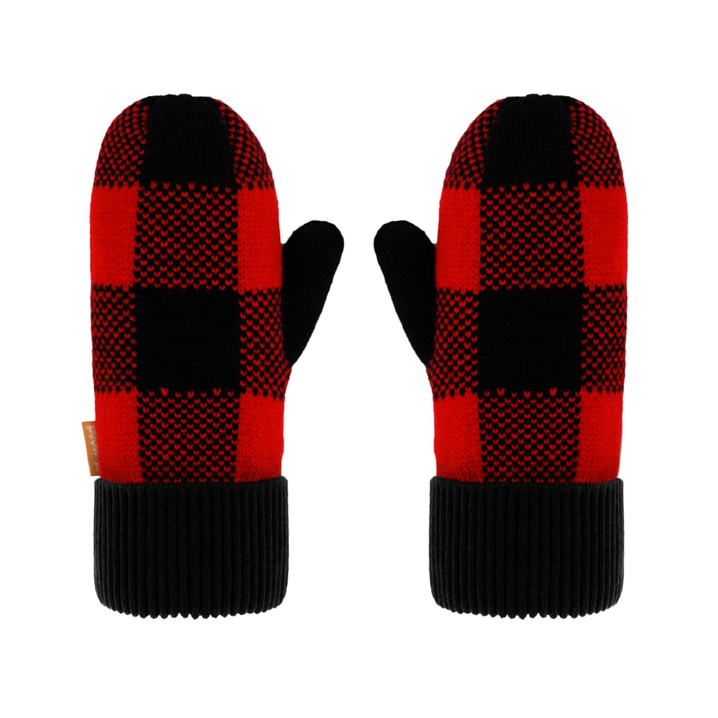 Pudus Classic Knit Winter Mittens for Women, Sherpa Fleece-Lined Warm Gloves Lumberjack Red - Mittens Adult