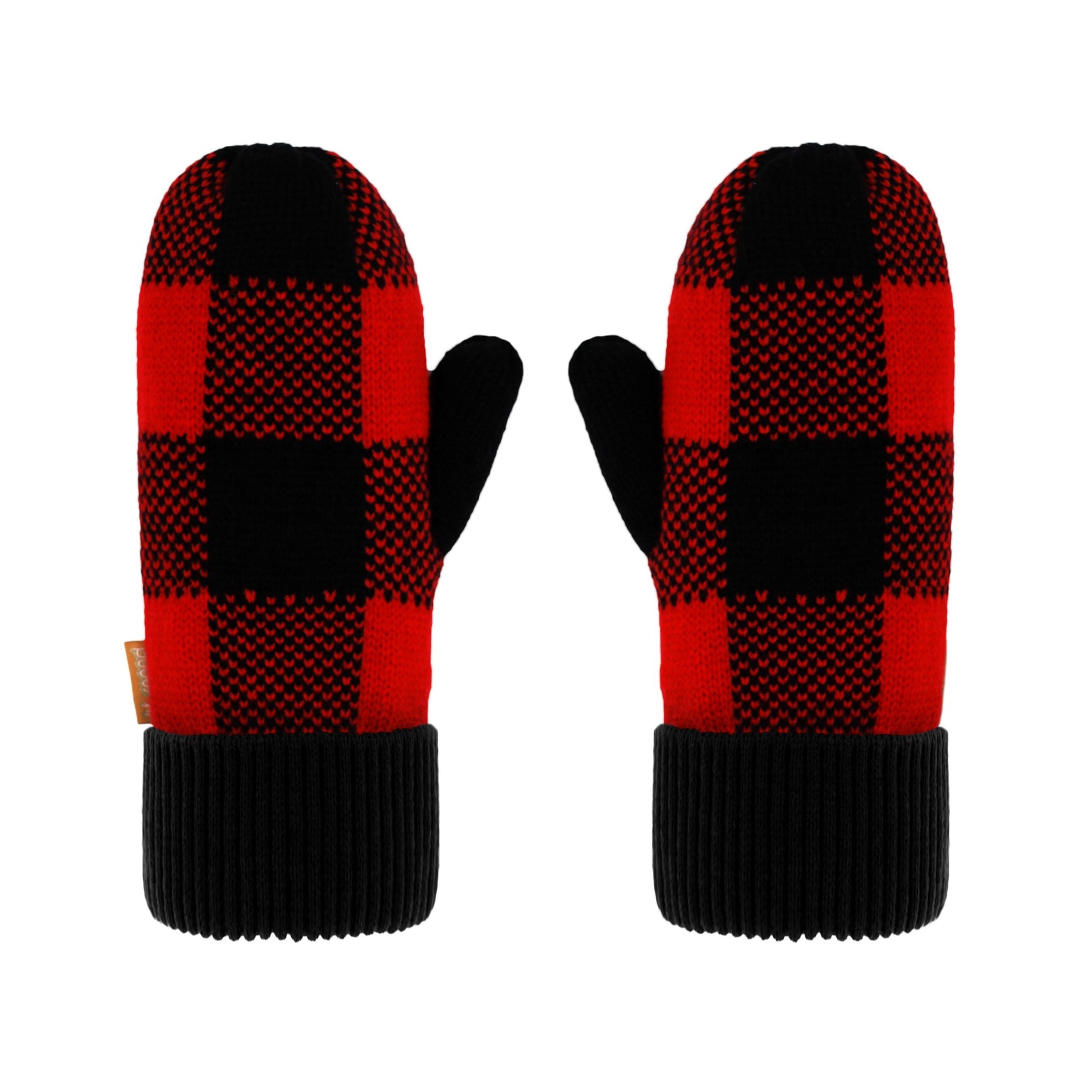 Pudus Classic Knit Winter Mittens for Women, Sherpa Fleece-Lined Warm Gloves Lumberjack Red - Mittens Adult