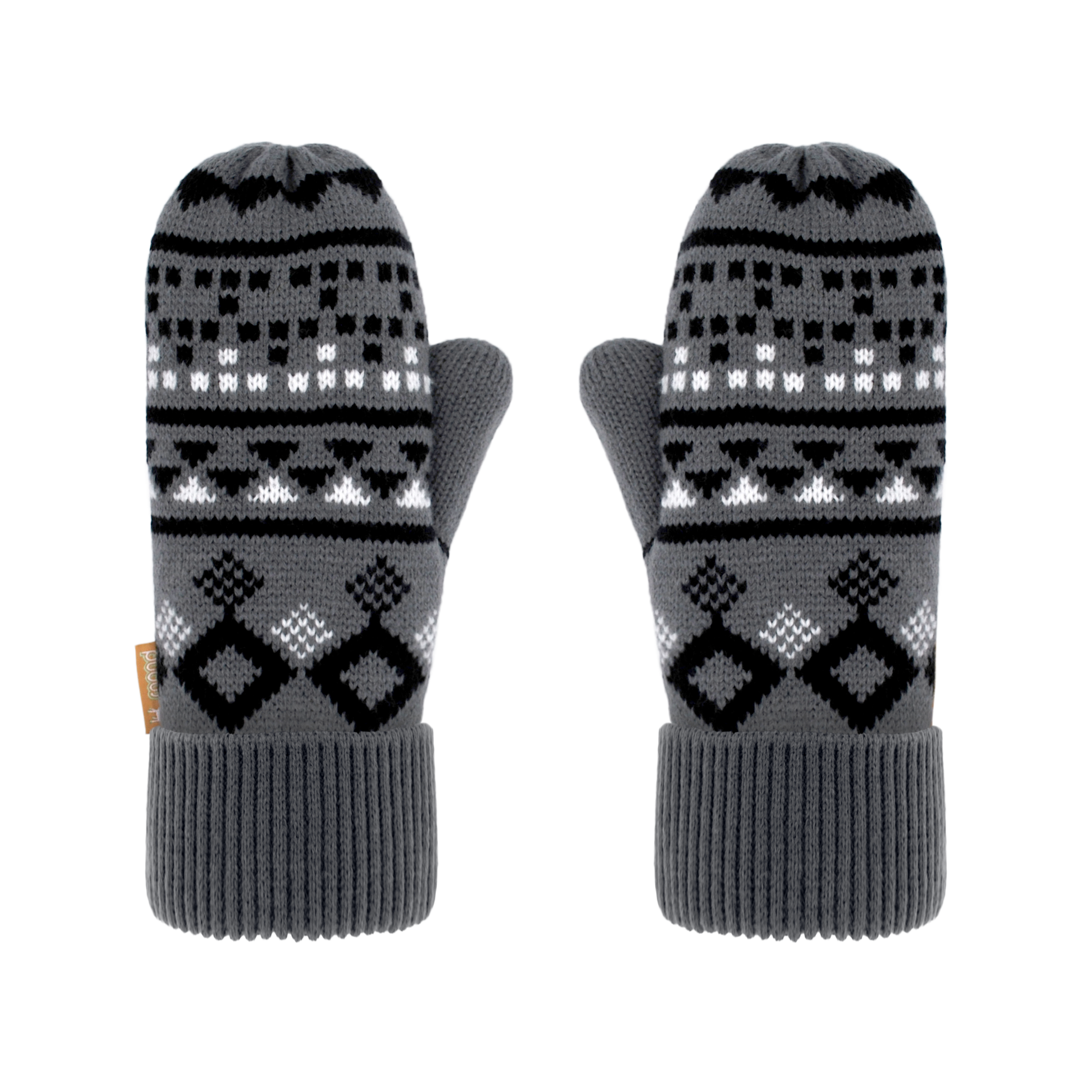 Pudus Classic Knit Winter Mittens for Women, Sherpa Fleece-Lined Warm Gloves Geometric Black - Mittens Adult