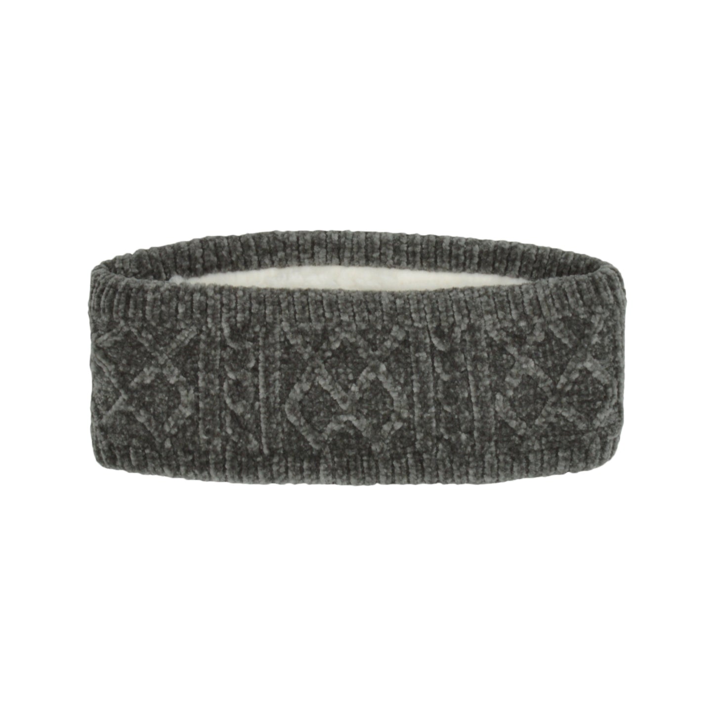 Pudus Winter Headbands for Women - Chenille Cable Knit Ear Warmer Headwrap Headband with Warm Faux Fur Fleece Lining Cable Knit Grey Chenille - Headband Adult