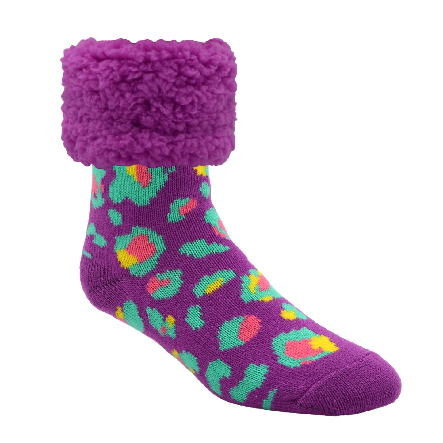 Bright Classic Slipper Socks | Purple Leopard
