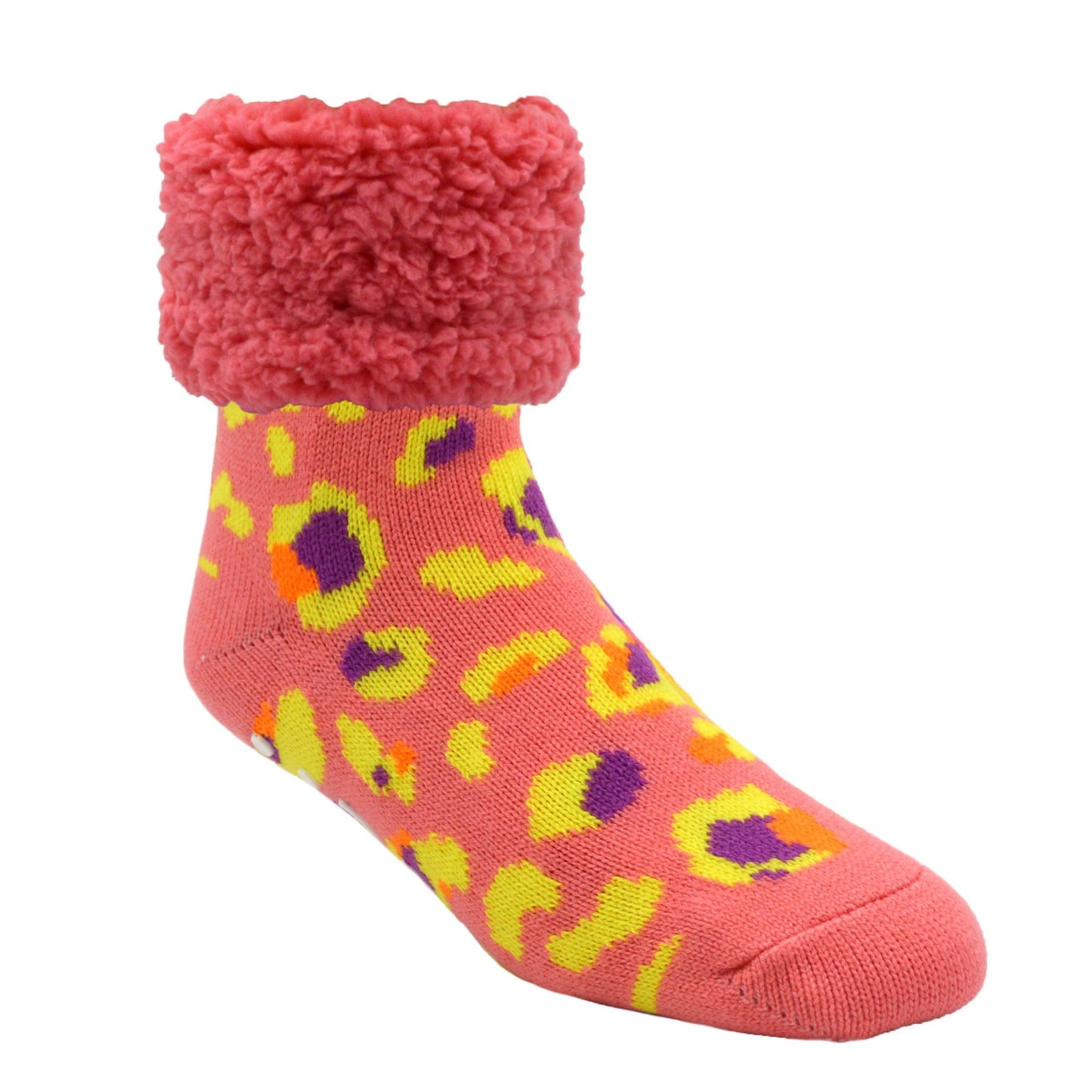 Bright Classic Slipper Socks | Coral Leopard