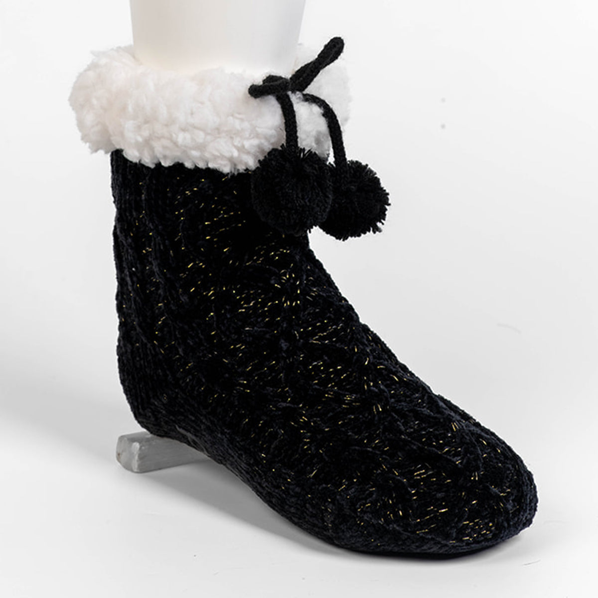 Chenille Knit Holiday Black - Recycled Slipper Socks